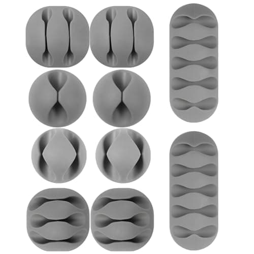 OIVO INDIA Adhesive Rubber Cable Organiser Different Size, Cable Protector and Wire Organizer Clips for Cables, Reusable Cable Organizer for Desk Grey (Pack of 10)