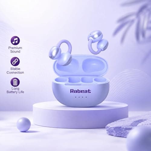 Rabeat Flexx Air Buds OWS Earbuds with Clip-On Fit, Air Conduction Tech, 50HRS Battery, 4Mics ENx, Dual EQ Modes, 10mm Drivers, 40ms Latency, Bluetooth Wireless Earphones, Cool Purple 5