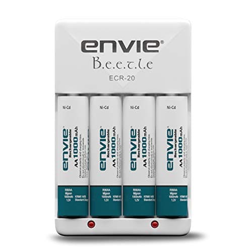 ENVIE® (ECR20+1000) Beetle Charger for AA & AAA Rechargeable Batteries with LED Light Indicator