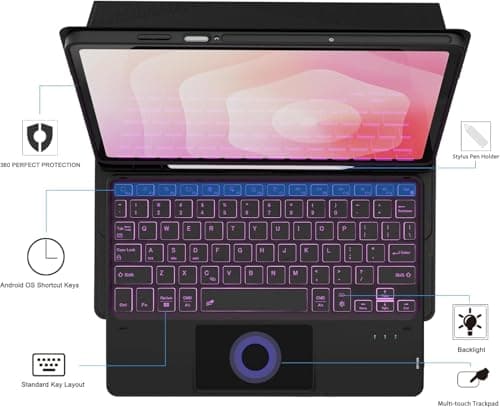 RTSY Keyboard Case for Samsung Galaxy Tab S11 (11 Inch) Model SM-X730/X736B with Multi Touch Trackpad & 7-Color Backlit,Mutiple Viewing Angle,Magnetically Detachable Wireless Bluetooth Keyboard Cover 3