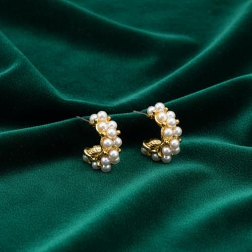 Sia Ratna Gold Plated Pearl Hoop Earrings for Women & Girls, Elegant Round Designer Party Jewelry 2