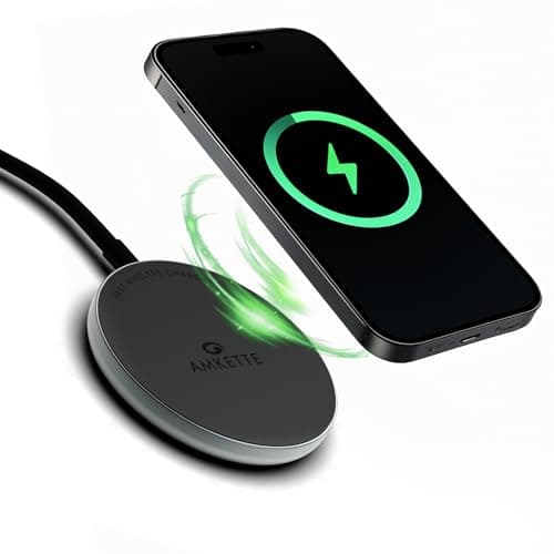 Amkette Air 450 Wireless Charger/Magsafe Charger | Latest Qi Technology 15W Wireless Charging with MagSafe Compatibility| Includes Magnetic Ring for Non-MagSafe Phones | Universal Compatibility