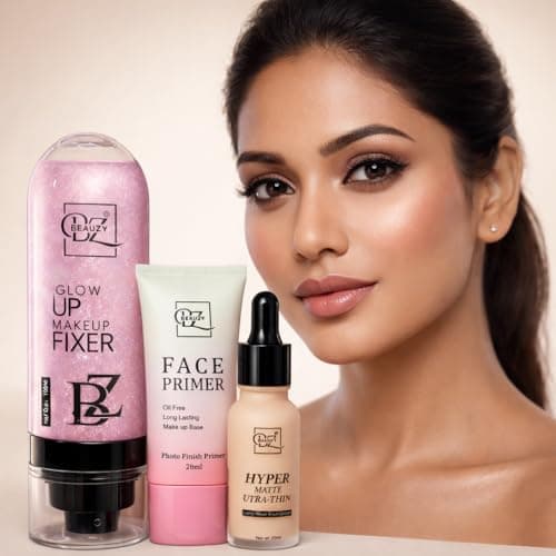 Beauzy Professional Glow Up Makeup Fixer Combo with Photo Face Primer 20ml & Hyper Matte Ultra-Thin Foundation 20ml | Long-Lasting Matte Finish | Oil-Free Makeup Combo for All Skin Types (Pink) 4