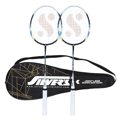 Silver's Graphite Shaft Jointless Phantom Badminton Kit (2 Racquets with Full Cover)(Black/White)