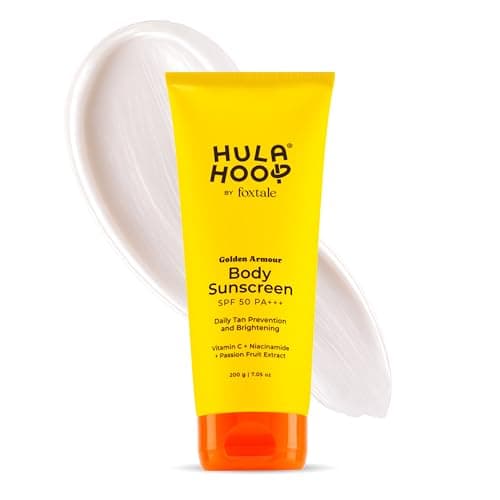 Hula Hoop Body Sunscreen SPF 50 PA+++ by Foxtale | Vitamin C + Niacinamide + Passion Fruit Extract | Daily Tan Prevention & Brightening | 200g