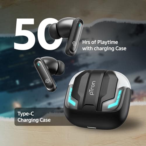 pTron Bassbuds Turbo in-Ear TWS Earbuds w/ 40ms Low-Latency, 50Hrs Playtime, Custom EQ, App Support, Dual Mic, TruTalk AI-ENC Calls, Immersive Sound, RGB Lights, Bluetooth V6.0, IPX5 (Raven Black) 4