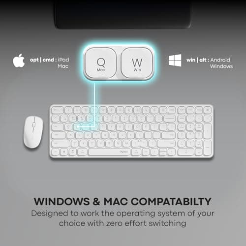 RAPOO 9320M Bluetooth 4.0, 5.0 + 2.4G Wireless Multi-Mode Keyboard Mouse Combo, Aluminum Base, 2400 DPI, 10M Range, Compact White 3