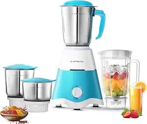 Longway Super Dlx Juicer Mixer Grinder | Up to 750W Max Output Powerful Motor | 4 Jars for Grinding, Mixing, Juicing | 2 Year Warranty | Blue & White
