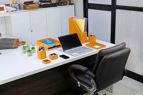 CLADD INTERNATIONAL Vegan Leather All in One Multi Purpose Personal Compartment Desk Organizer Caddy | Private Cabin Set | Office Boss Table Gift Accessories | Professional Modular Home Decor | Yellow