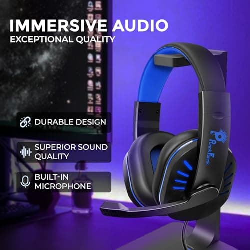 PunnkFunnk VenomHunt Gaming Headset Multi-Platform Compatible with PS4, Xbox One, PC, Nintendo Switch, Mobile, 50mm Surround Sound, Noise-Canceling Mic, LED Lights(Blue) 2
