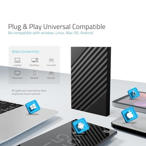 1TB Portable External Hard Drive USB 3.0, High Speed Data Transfers, Supports Windows, Linux and Mac OS Systems, Compatible with, PlayStations, TV, and Other Devices. 4