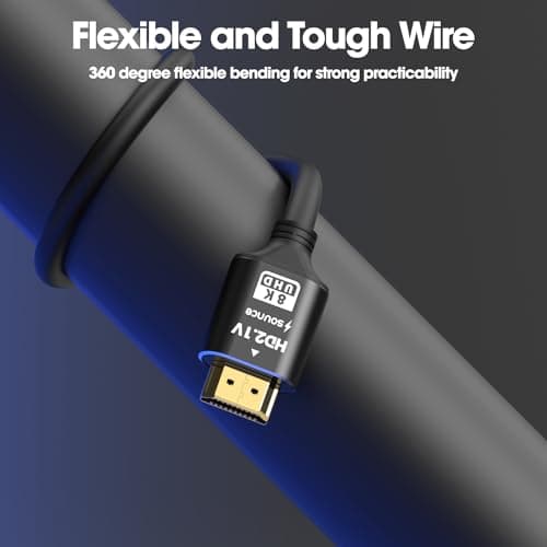 Sounce 8K HDMI 2.1 Cable (10FT, 8K 60Hz HDR, 4K 120Hz, High Speed 48Gbps with Ethernet, eARC, 3D, HDCP 2.3) - Compatible with PS5, Xbox, Roku, Apple TV, Switch, PC, Black (Pack of 1) 4