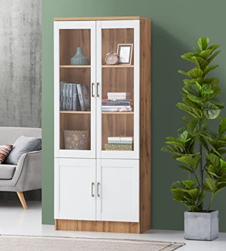 DeckUp Plank Versa Engineered Wood Book Shelf and Display Unit (Wotan Oak and White, Matte Finish)