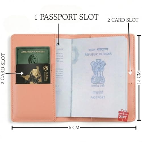 Zift Custom Name & Charm Faux Leather Passport Cover - 4 Card Slots Travel Organizer for Men & Women - Slim Passport Protector - Best for Diwali Birthday Farewell Return Corporate Gifts (Peach) 3