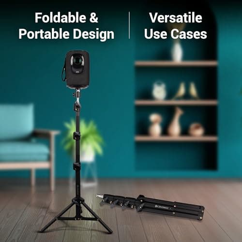 ZEBRONICS PSH01, Projector Tripod Stand, 360° Rotatable, Foldable and Portable Design, Metal Body, 4 Level Height Adjustment, Supports Upto 5kg, Easy to Setup, with 6.35 mm Mounting Screw 6