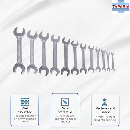 TAPARIA DEP12HP (12 Pc) Spanner Set-6x7 to 30x32mm Double Side Open End Wrench, Wall Hanging-High Grade CrV Steel Forged-Rust Prevention Coating-Professional Mechanic Tool Set-DIY, Home, Professional 5