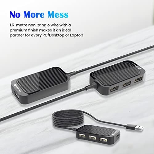 Portronics Mport 4D USB Hub Dock (4-in-1), Multiport USB Dock with Long Cable and up to 480 Mbps High Data Transfer Speed (Black) 3