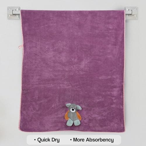 UrbanLeaf Premium Microfiber Kids Bath Towels Quick Drying Towels for Unisex Kids Cartoon Print Baby Towel for Boys and Girls (Pack of 1, Purple) 5