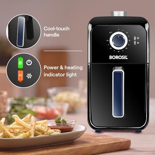 Borosil Best Air Fryer | 4 in 1 Function with QuickFry Technology, Auto Off Function | Air Fryer for Bake, Grill, Roast, Reheat etc. | 90% Less Oil | 2 Year Warranty | Black (3.6 L) 4