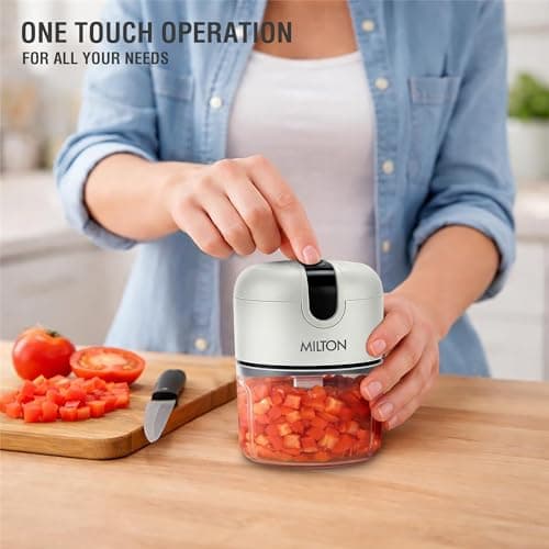 MILTON 6-in-1 Rechargeable Mini Electric Chopper I Unbreakable Food Grade Material I Stainless Steel Blade I Powerful Motor I Perfect to Chop, Mince, Cut, Dice, Whisk, Blend, Grey 3