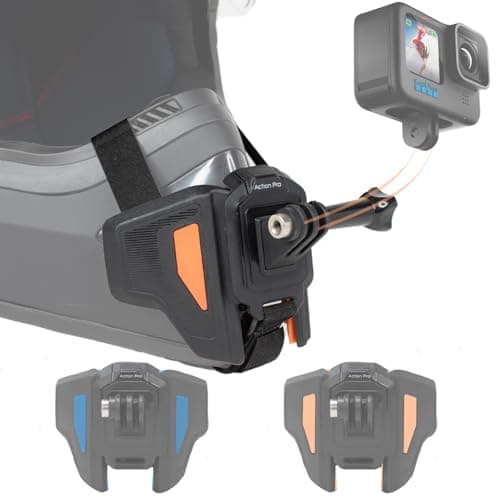 Action Pro Upgraded Motorcycle Helmet Strap Front Chin Mount Compatible with All Smartphones and GoPro 13 12 11 10 9 8 7 5 4 | SJCAM | DJI Osmo | Insta360 X4 X3 X2 & Other Action Cameras (Orange)