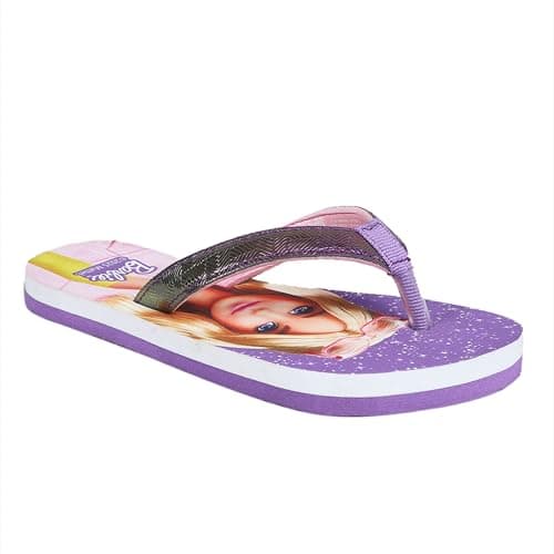 Kidsville Official Barbie Printed Kids Girls Purple Flip-Flop | Soft, Non-Slip, Indoor, Outdoor, House Slipper, Comfortable & Durable Footwear for Children