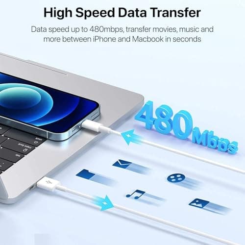 DR VAKU® 1Meter USB A to Lightning Cable [Mfi Certified] Fast Charger Cable Data Transfer for iPhone 14/13/12/11/X/XS/XR/8/Plus, iPad Mini/Pro/Max, USB Type-A Power Delivery Cord- White 4