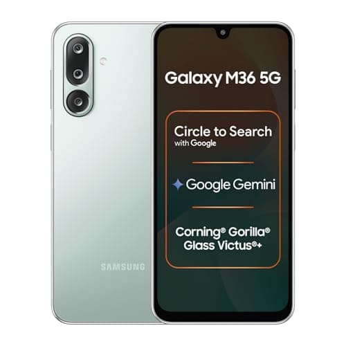 Samsung Galaxy M36 5G Mobile (Serene Green, 6GB RAM, 128GB Storage) | Google Gemini | Without Charger Care Services Damage Protection Plan for 1 Year