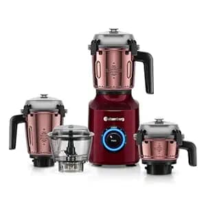 Atomberg Zenova Special Edition Mixer Grinder | Unique Coarse Mode for Silbatta-like Texture | Intelligent BLDC Motor | Safety Features | 4 Jars including Chopper | Heirloom Copper - Red Wine