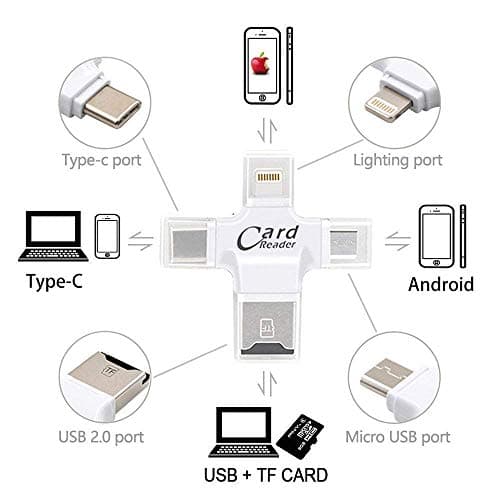 Meshiv 4 in 1 OTG Card Reader for Lightning to Micro SD/TF Card Readers Adapter for Lightning Type C Micro USB & USB Card Reader 5