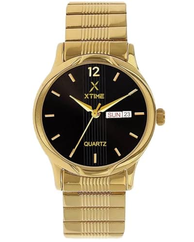 XTIME Analogue Day & Date Functioning Wrist Watch Black Dial & Gold Chain for Men's & Boys