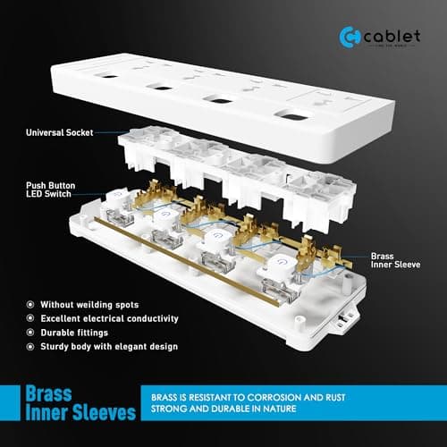 Cablet Extension Board 3 Meter Cable, 2500W 10A, 4 Universal Multi Plug Socket, 4 Individual Switches, 3 Mtr Heavy Duty Cord, LED Indicator, Power Strip for Home & Office Use 3