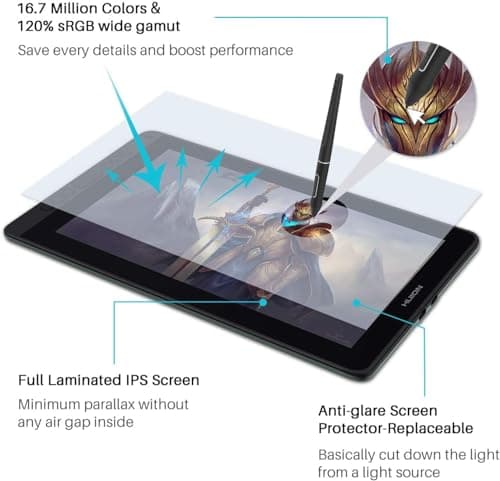 HUION Kamvas 13 Graphic Pen Tablet with Screen | 13.3 Inch Full HD IPS Display | Battery-Free Stylus PW517 | 8192 Pressure Levels | 120% sRGB | Tilt Support | USB-C Drawing Tablet | (Black) 3