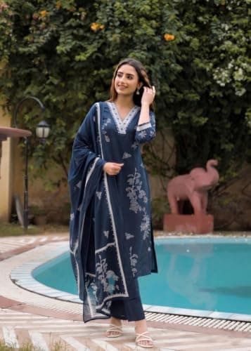 FABNEX Kurta Set for Women | Stylish Cotton Printed Kurti Pant Set | Indo-Western Casual & Festive Co-ord Set for Women (K-233-Teal-M) 2