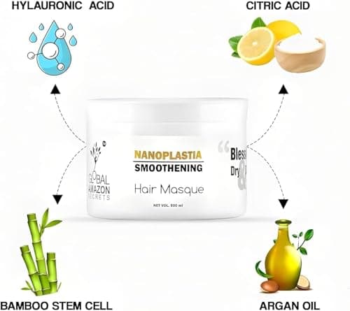 Global Amazon Secrets Original Nanoplastia Smoothening Shampoo & Hair Mask 500ml each, FREE ENZO Keratin Serum 100ml 5