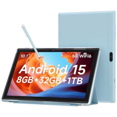 WUIUHOU 10.1 Inch Android 15 Tablet, 8GB RAM 32GB Storage, HD IPS Display, 5G WiFi 6,6000mAh Battery, Dual Camera for Video Call, Tab with Case & Stylus Pen for Work/Study Tablet with case (Blue)