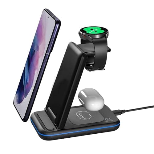 UNIGEN Unidock 350 23W Foldable Fast Wireless Charger Dock for Samsung Galaxy S24 Ultra Plus S23 S22 S21 S20 Z Fold Flip 3 4 5 6 Watch 4 5 6 7 Pro Active 1 2 Galaxy Buds – Black