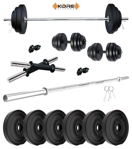 Kore PVC 15 Kg Home Gym Set with One 3 Ft Straight Rod and One Pair Dumbbell Rods, Multicolour 2