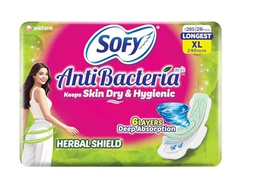 Sofy AntiBacteria XL - 290mm | 28 Pads | For Women| Sanitary Pads | Keep Skin Dry | 6 Layer Deep Absorption | Herbal Shield | Hygiene & Herbs | X-Large