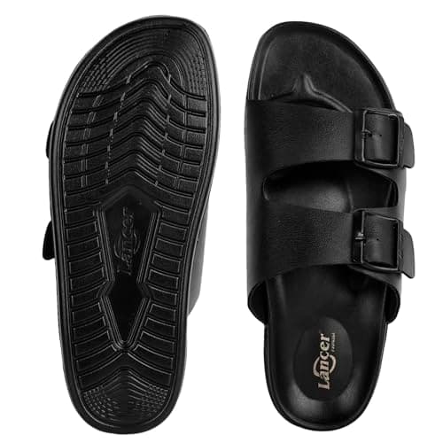 Lancer LUXE-5BLK Black Double Density Soft Cushion Slippers, 9 4