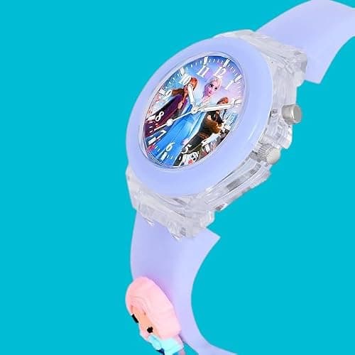 GOLDENIZE FASHION Kids Analog Multicolour Glowing Disco Light Waterproof Boys & Girls with Silicon Strap- Watch for Gift Girl's and Boy's Children Watch (Purple Frozen) 5