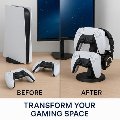PST 3D Printed Dual Controller & Headphone Stand | Compatible with PS5 Controllers | Gaming Headset Holder + Gamepad Display | All-in-One Desk Organiser | Made in India 6