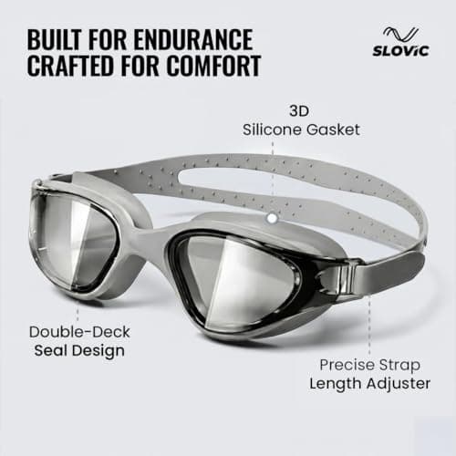 SLOVIC Swimming Goggles for Men [Grey] | Swimming Goggles for Women | Anti-Fog & UV Protected Swimming Glasses for Men & Women | Unisex Swimming Accessories | Leaf-Proof Goggle with Adjustable Straps 4