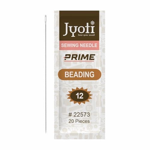 Jyoti Beading Hand Sewing Needles (Prime), Long Length with Short Eyes & Sharp Point, Cloth Stitching Thread, Quilting, Embroidery, Used for Stringing, Sequins on Fabric, # 22573 (Size 12) - 100 Pcs