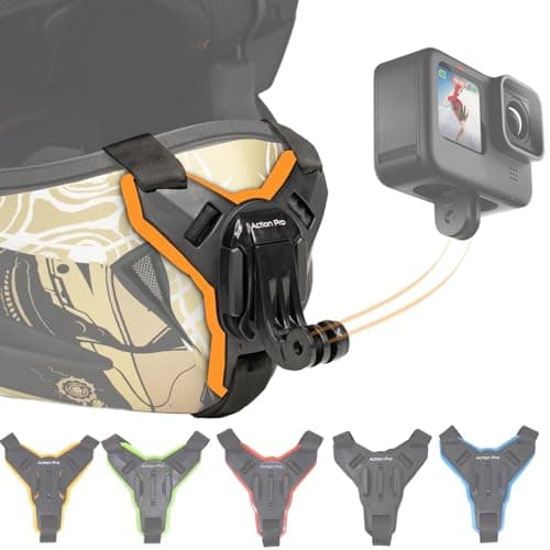 Action Pro Helmet Chin Mount Strap with J Hook Compatible with All Smartphones and Hero 13 12 11 10 9 8 7 5 4 | SJCAM | DJI Osmo | Insta360 X4 X3 X2 & Other Action Cameras [Made in India] (Orange)
