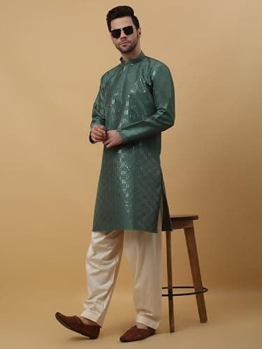 KRAFT INDIA Men's Silk Blend Beige Elastic Waistband Patiala Salwar For Kurta, Size- X-Large 5
