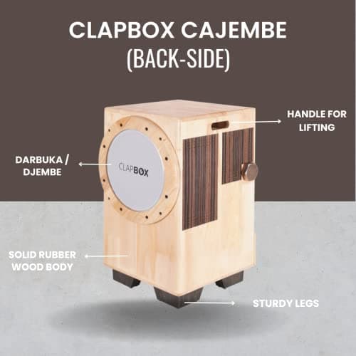 Clapbox Cajembe Cajon (4 instruments in 1) - Rubber wood (H:50 W:30 L:30) 3 Internal Snares, Natural 5