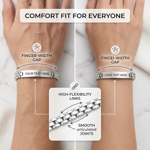 DOLO GIFTS Personalized Stainless Steel ID Bracelet for Men & Women | Custom Engraved Name Chain Bracelet | Adjustable Unisex Fashion Wrist Band | Stylish Silver Link Bracelet Gift 4