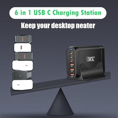 MX 200W GaN USB C Charging Station, 6-Port Desktop Charger with PD 100W Type C Power Supply QC3.0 Fast Charging for MacBook Pro 16"/Air, Dell XPS, iPad Pro, iPhone 17/16/15, Galaxy S25/S24 4