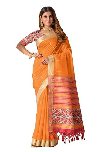 Amazon Brand - Anarva Women's Silk Saree With Blouse Piece | saree for women (snv-sada-bahar-orange)